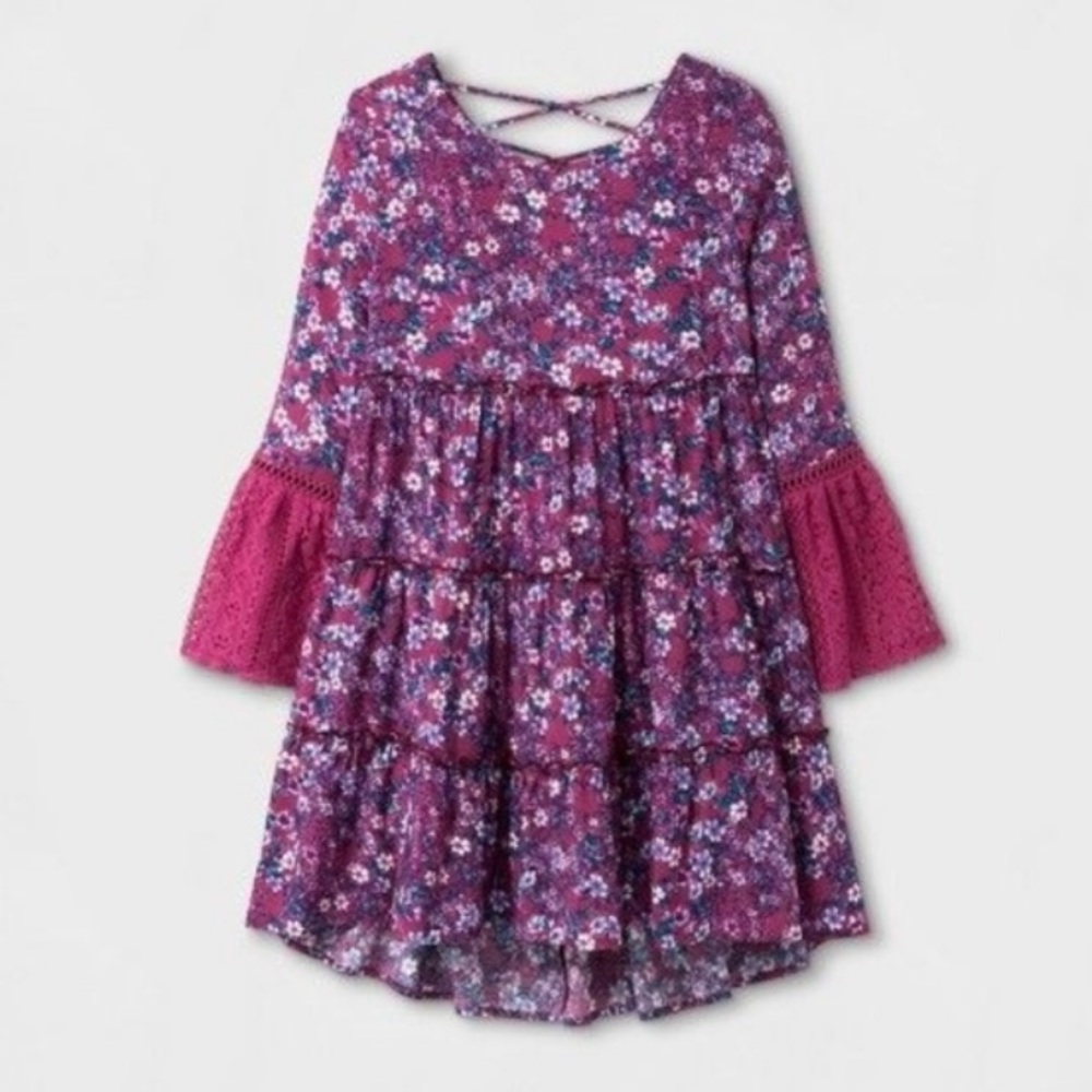 Art Class boho tiered floral long sleeve dress 10Y